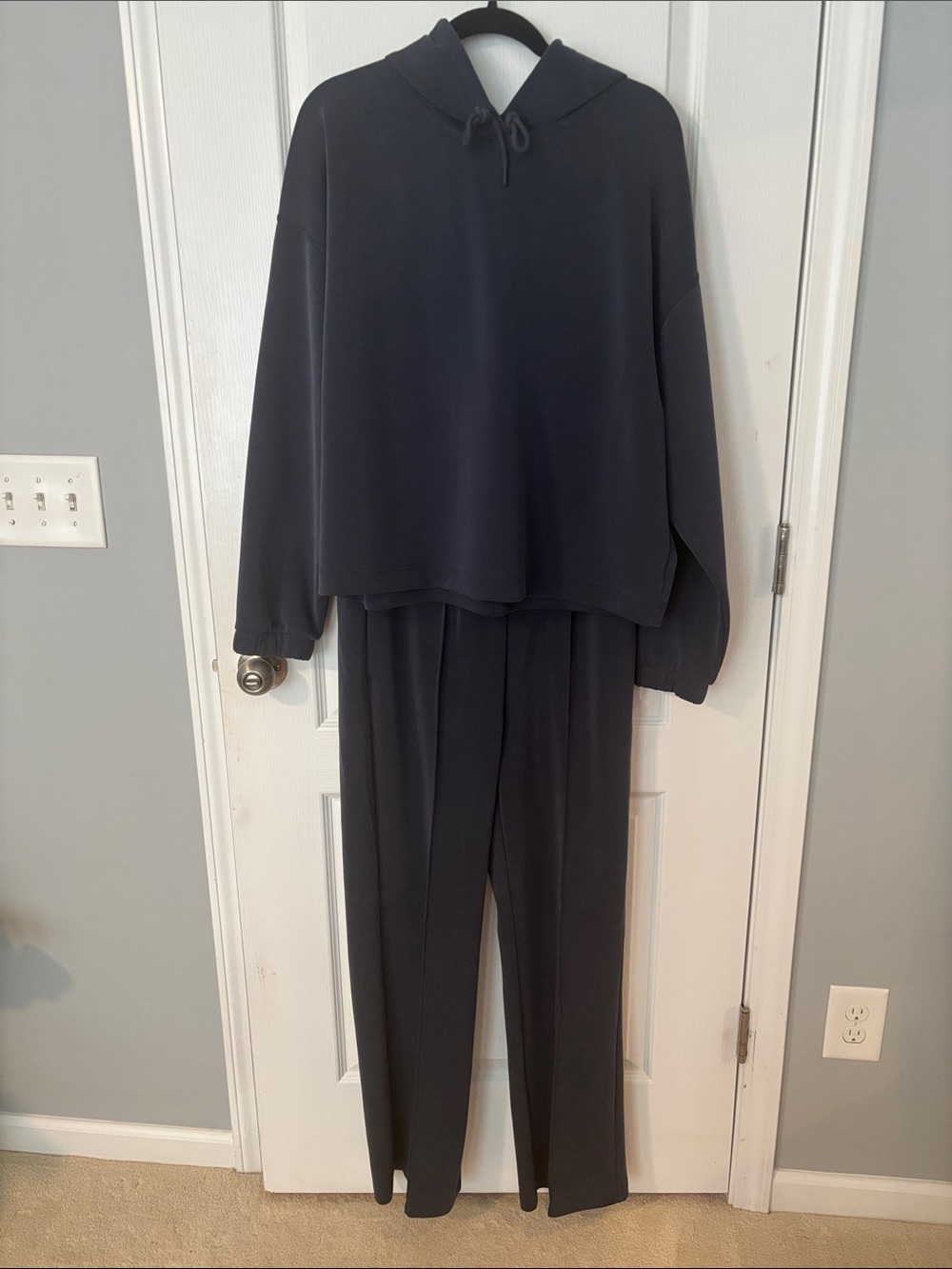 Everyday navy blue Hooded Jogger Set - Comfortable Pull-On Pants & Hoodie